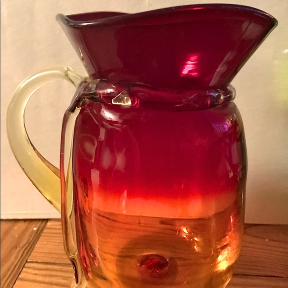 Red and Orange Blenko Art Hand blown Pitcher 1950’s - Picture 7 of 7